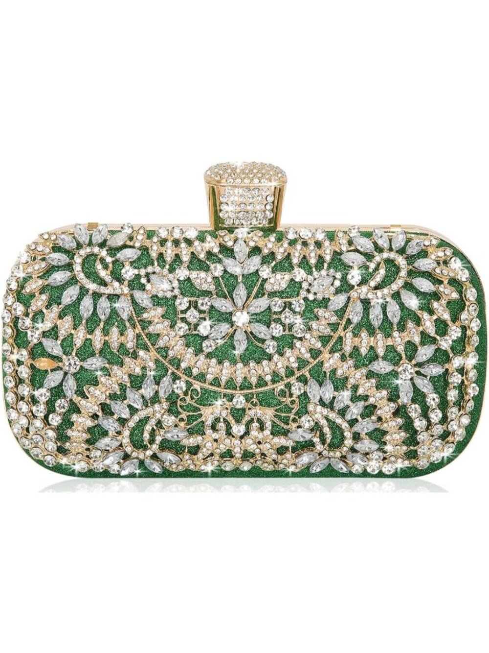 Women's Green Rhinestone Chain Crossbody Tote Handbag Evening Bag